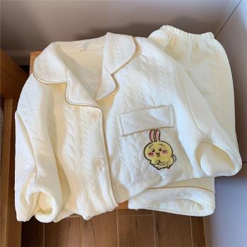 吉伊卡哇chiikawa烏薩奇睡衣冬季長袖加厚空氣棉可愛夾棉家居服女