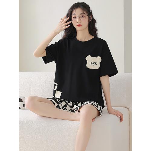 氧時間睡衣女春夏季純棉薄款短袖短褲夏天休閑全棉家居服女士套裝