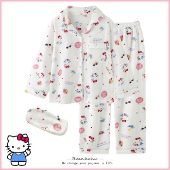 hellokitty凱蒂貓珊瑚絨睡衣女秋冬季2024新款加厚法蘭絨家居服天