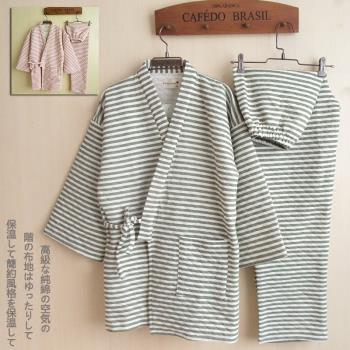 開衫和服男浴衣秋冬加厚夾棉日式家居服情侶裝甚條紋套和風睡衣女