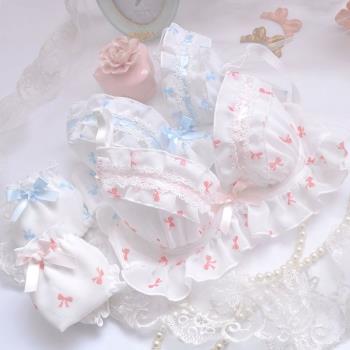 日系雪紡刺繡甜美清新可愛深V有鋼圈薄罩杯水溶少女內衣文胸套裝