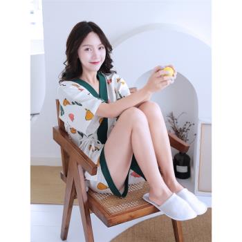 2025年新款日式和服睡衣女夏季純棉日系短袖套裝新疆棉日本家居服