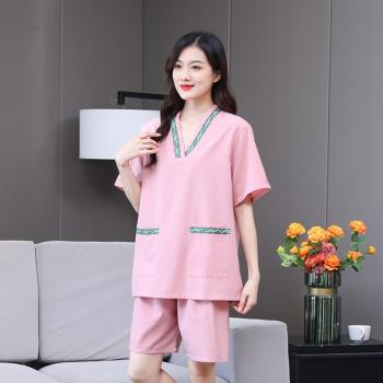 夏季高檔汗蒸服女款純棉洗浴服全棉加肥加大碼男款足療桑拿服睡衣