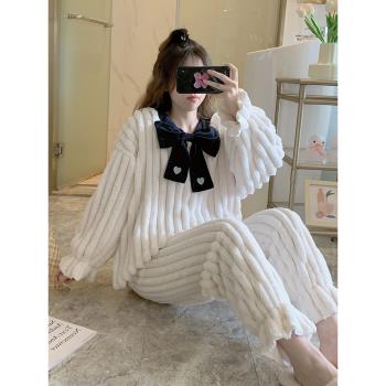 網紅女法蘭絨愛心加厚保暖睡衣