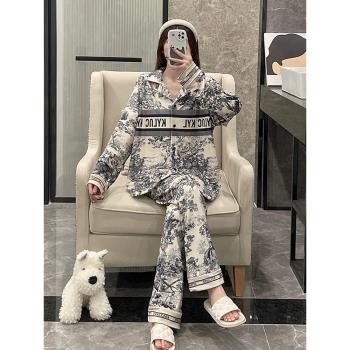 海島絨睡衣女秋冬季2025新款加厚珊瑚絨網紅保暖水墨春家居服套裝