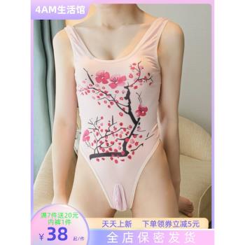 2023青年情侶性感高叉女款緊身連體衣cos超薄睡衣套裝男士帶jj套