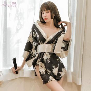 浪漫 內衣大碼印花日式和服性感系帶浴袍睡衣制服套裝8093睡衣睡s