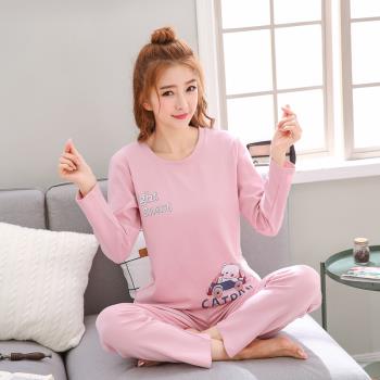 睡衣春秋季女式長袖純棉休閑大碼ins卡通風冬天家居服套裝可外穿