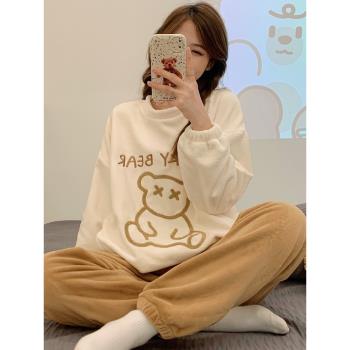 小個子可外穿珊瑚絨睡衣女秋冬季2025年新款可愛法蘭絨家居服套裝