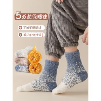 珊瑚絨襪子男士加絨加厚家居地板秋冬季保暖毛絨睡覺聖誕睡眠長襪