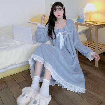 宮廷風睡裙女秋冬季長款法蘭絨2025年新款可愛甜美公主珊瑚絨睡衣