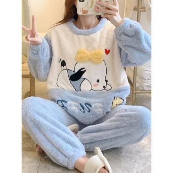 2025年新款珊瑚絨加厚可愛大碼睡衣女秋冬季胖mm200斤家居服套裝