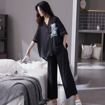 冰絲女2023年新款小熊格紋睡衣