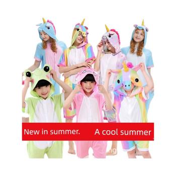 夏季兒童純棉短袖卡通動物連體睡衣天馬恐龍寶寶薄款男女學生表演