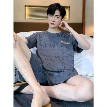 RS睡衣男夏季純棉短袖短褲套裝青少年夏天男士大碼家居服可外穿