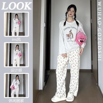 純棉本命年兔子印花長袖睡衣女春秋款2023新款卡通長褲家居服套裝