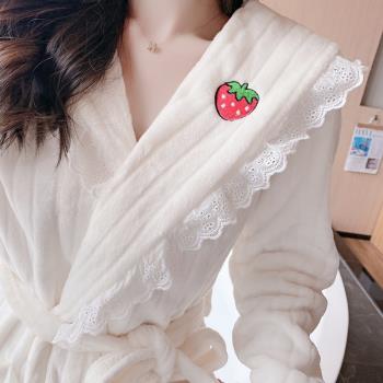 2024年新款睡袍睡衣女秋冬季性感純欲風珊瑚絨浴衣加厚法蘭絨浴袍