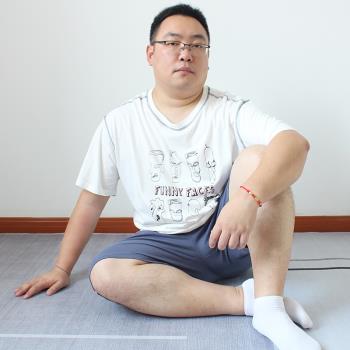 純棉睡衣男青年短袖短褲圓領套頭印花休閑夏季薄款加肥加大200斤