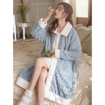 珊瑚絨睡衣女冬季加絨加厚2025新款法蘭絨秋冬長款睡袍浴袍家居服