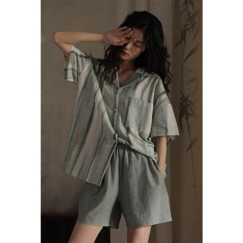 冰絲女夏天短袖簡約扎染印花睡衣