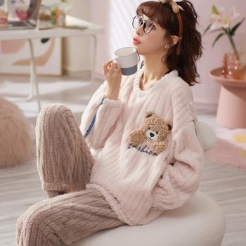 珊瑚絨睡衣女秋冬季加厚毛絨少女士學生可愛冬天法蘭絨家居服冬款
