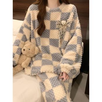 2023年新款睡衣女士秋冬季珊瑚絨加厚高階感冬天法蘭絨家居服套裝