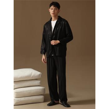2023年新款睡衣男春秋款長袖夏薄款冰絲綢緞條紋高階感家居服套裝