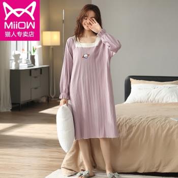 貓人純棉睡衣女2025春秋新款甜美韓版寬松清新長款睡裙女公主風夏