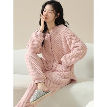 芬騰可安珊瑚絨睡衣女秋冬季加厚法蘭絨2025年新款休閑外穿家居服