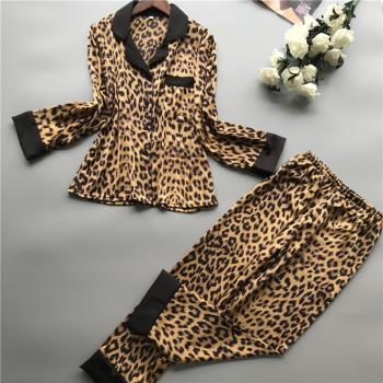 Leopard Print Sexy Pijama Long Sleeve Pyjamas Thin Sleepwear