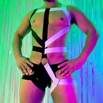 時尚尚男士捆綁繃帶健身秀肌肉胸帶塑身連體衣塑型神器男用gay