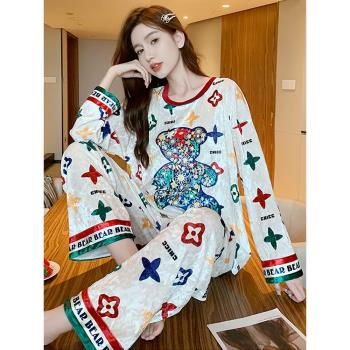 套頭彩色小熊金絲絨女家居服睡衣