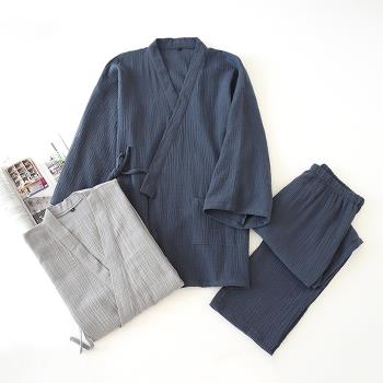 男開衫細繩分袖寬松套裝和服睡衣