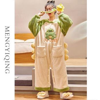 女珊瑚絨加厚可外穿冬天連體睡衣