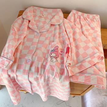 美樂蒂純棉格子短褲夏款閨蜜睡衣