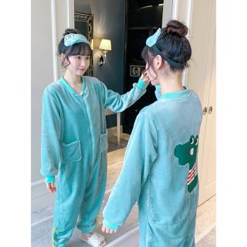 珊瑚絨睡衣女秋冬薄款2024年新款冬季成人連體可愛拉鏈法蘭絨睡袋