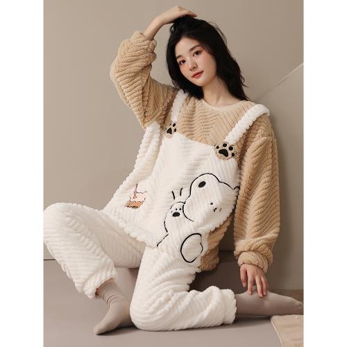 女士睡衣秋冬季加厚加絨珊瑚絨套裝2025年新款法蘭絨秋冬款家居服