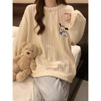 2023年新款睡衣女士春秋冬季加厚珊瑚絨可愛家居服冬天法蘭絨套裝