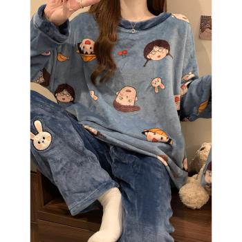 加厚睡衣女春秋冬季法蘭絨卡通