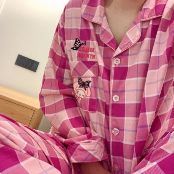 韓國復古學院風格子少女純棉睡衣