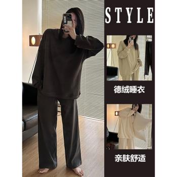 韓系高階德絨圓領女加厚保暖睡衣
