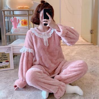 珊瑚絨睡衣女秋冬季可愛公主加厚法蘭絨可外穿春天兩件套裝家居服