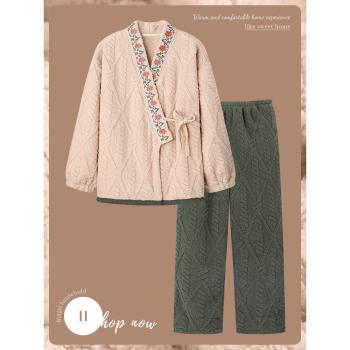Se7enの和服睡衣女秋冬季珊瑚絨2025年新款加厚加絨法蘭絨家居服