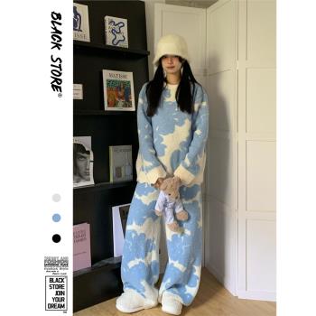 韓版字母印花半邊絨女家居服睡衣