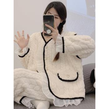女加厚甜美小香風保暖法蘭絨睡衣