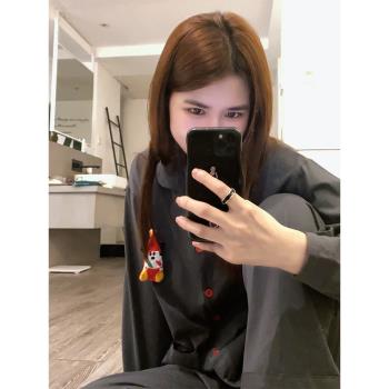 慵懶純棉女男友風情侶長袖睡衣