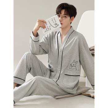 男士純棉特大碼開衫和服夏冬睡衣