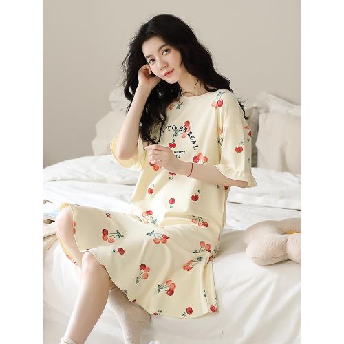 睡裙女夏款純棉短袖連衣裙2025新款睡衣女可愛寬松家居服夏季