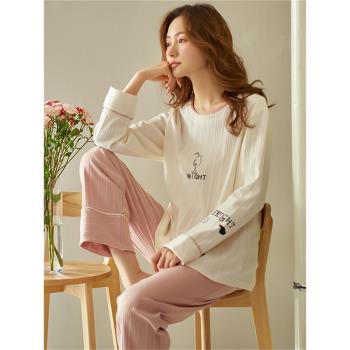 100%純棉長袖睡衣女士春秋季全棉網紅卡通爆款家居服冬天薄款套裝