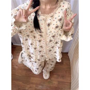 女春秋冬娃娃領網紅風長袖睡衣